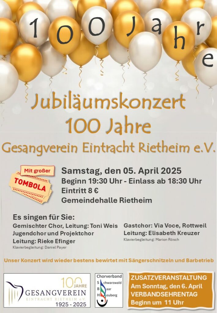 Jubliäumskonzert Gesangverein Eintracht Rietheim @ Gemeindehalle Rietheim